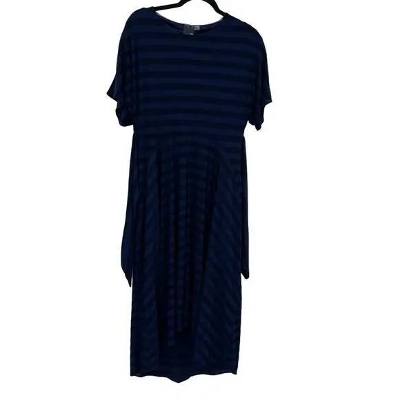 Gabby Skye Midi Striped Blue Dress Womens Medium Pockets - Picture 2 of 10